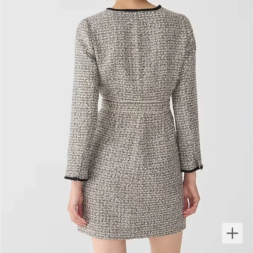 J crew Collection V-neck lady dress in tinsel tweed  Gold Grey Lurex Tweed